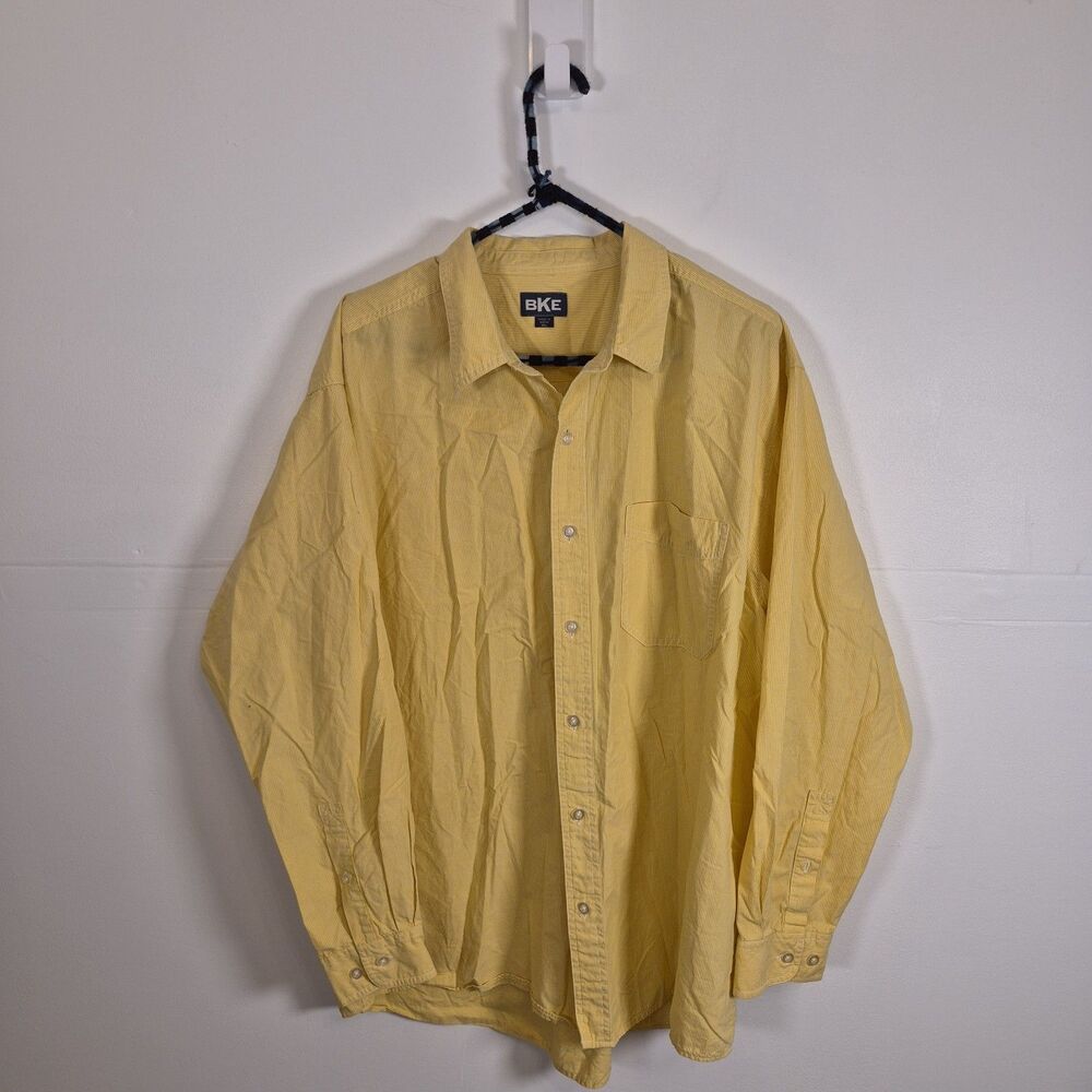 BKE Buckle Men's Button-Up Shirt Size XL Yellow White Pinstripe Long Sleeve